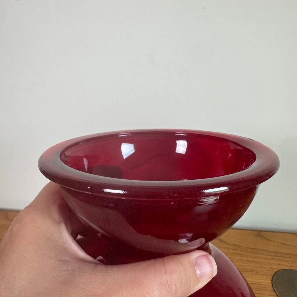 Vintage Ruby Red Glass Hourglass Vase MCM Art Glass‎